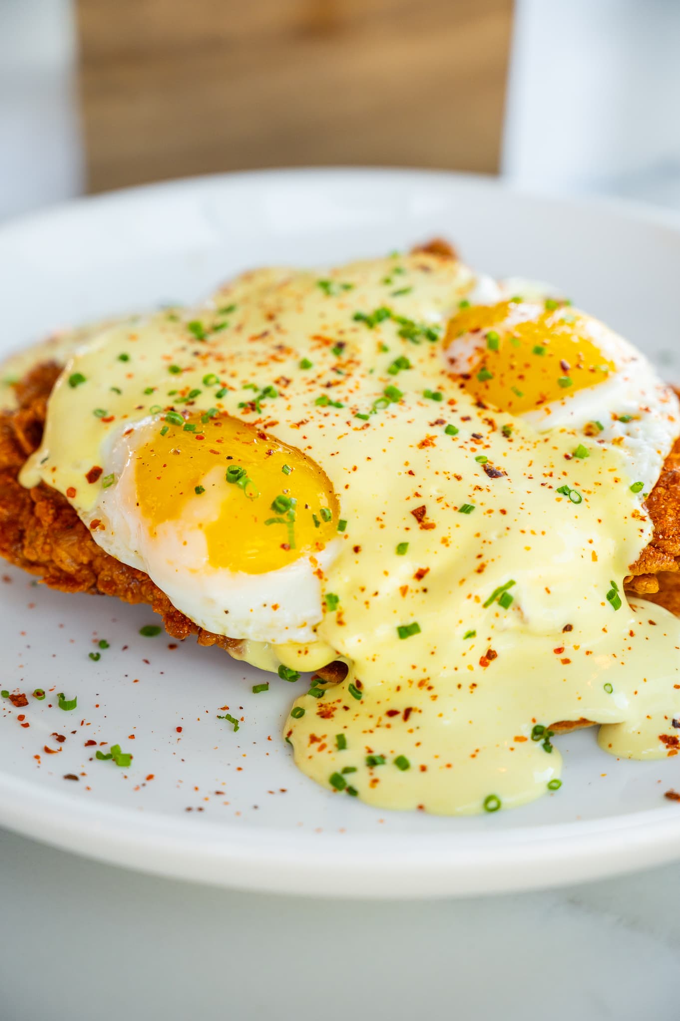 A breakfast spread set out on a table